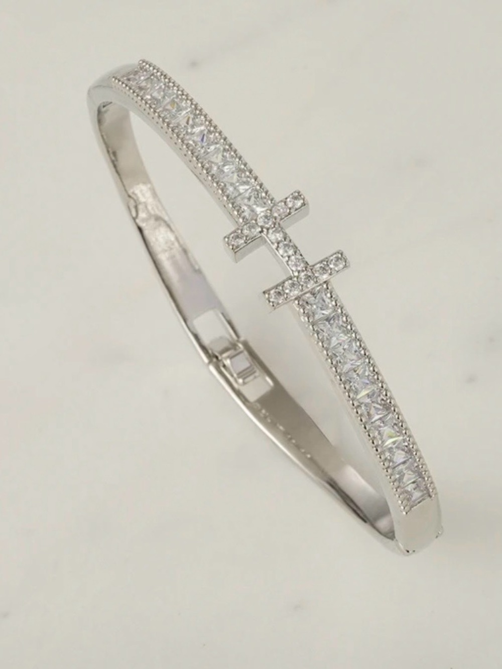 Silver Crystal Cross Pavé Bangle Bracelet - Women's Jewelry - Picture 1 of 3